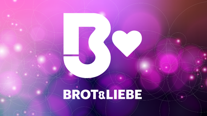 Das Bild zeigt das Logo von Brot & Liebe mit einem farbenfrohen Hintergrund.