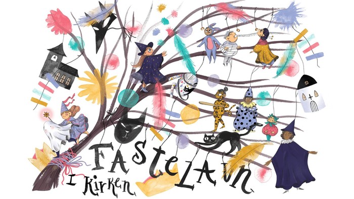 Lunefuldt Halloween-scene med titlen 