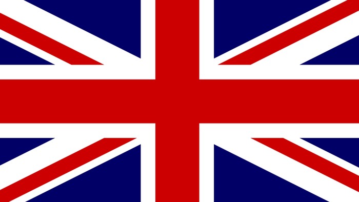 Flagge des Union Jack mit roten, weißen und blauen diagonalen Kreuzen auf rotem Hintergrund.