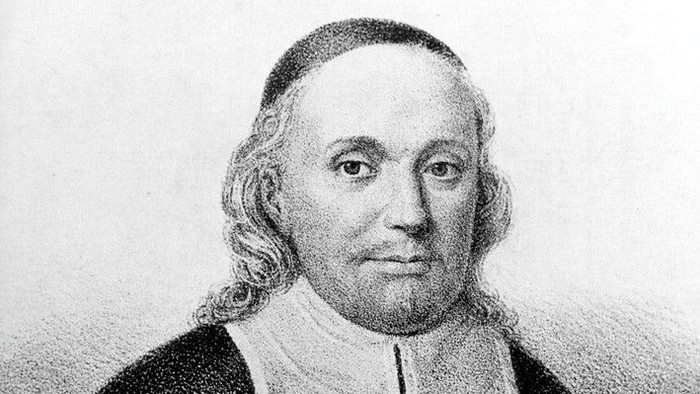 Historische Porträtskizze eines Mannes in geistlicher Kleidung, wahrscheinlich aus dem 18. Jahrhundert.