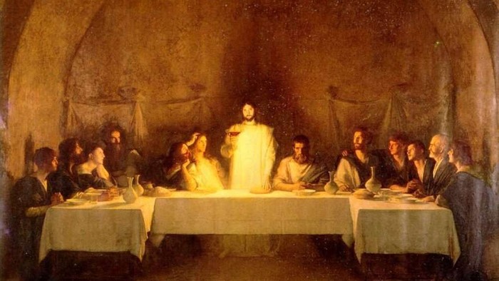 Billedet viser Jesus og hans disciples under den sidste nattid.