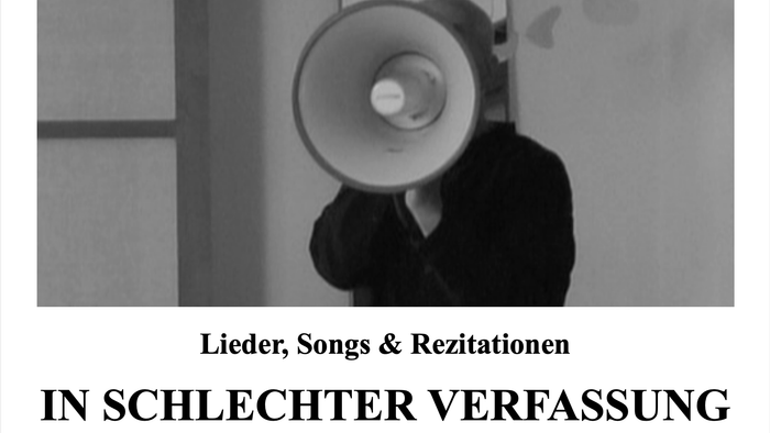 Plakat für einen Liederzyklus-Konzertabend mit dem Titel *„In schlechter Verfassung“* mit Liedern und Rezitationen von Jonas Körfer.