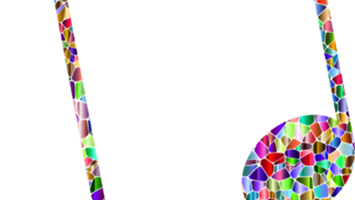 Colorful mosaic musical note on black background