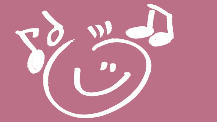 Freudiges Musiknoten-Gesicht auf rosa Hintergrund