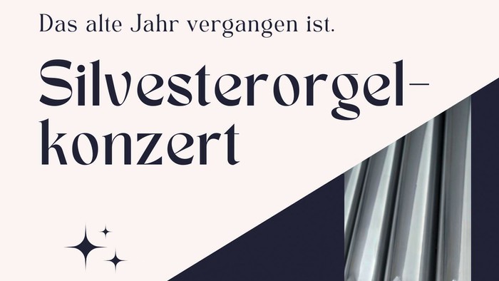 Plakat für das Silvester-Orgelkonzert am 31. Dezember 2025 mit Orgelmusik von J.S. Bach, dargeboten von Jonathan Auerbach.