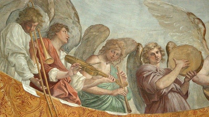 Engelskonzert - Fresco von Guido Reni (1609) in San Gregorio Magno, Rom (links)