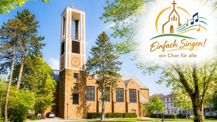 Aufersteungskirche mit dem Logo des Gemeindechores Einfach Singen