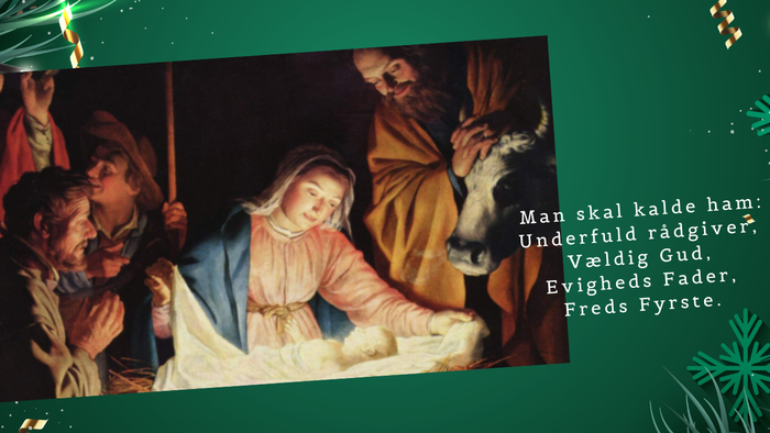 Nattogjuleaftens scene med Maria, Josef og barnets fødsel.