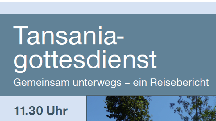 Einladungsplakat für einen tansanischen Gottesdienst und Reiseberichtabend am 20. September 2026.