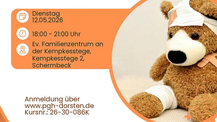 Erste Hilhe für Eltern und Kinder Schulung am 15.05.2026 im Ev. Familienzentrum an der Kempkesstege