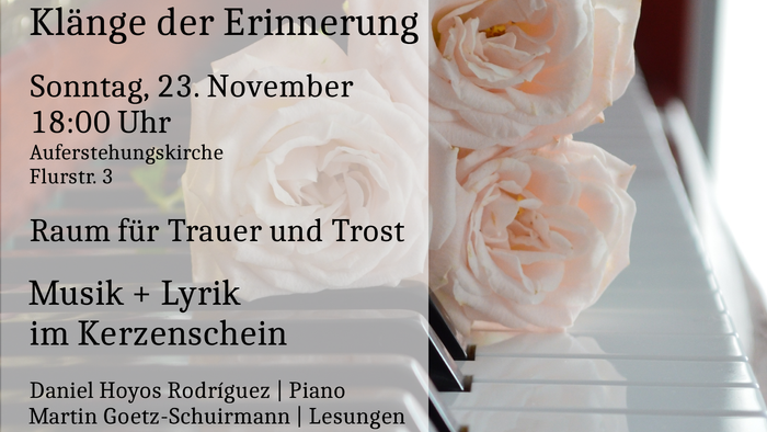 drei Rosen auf Klaviertasten