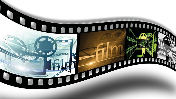 Billedet viser filmstriber med filmrelaterede ikoner og teksten