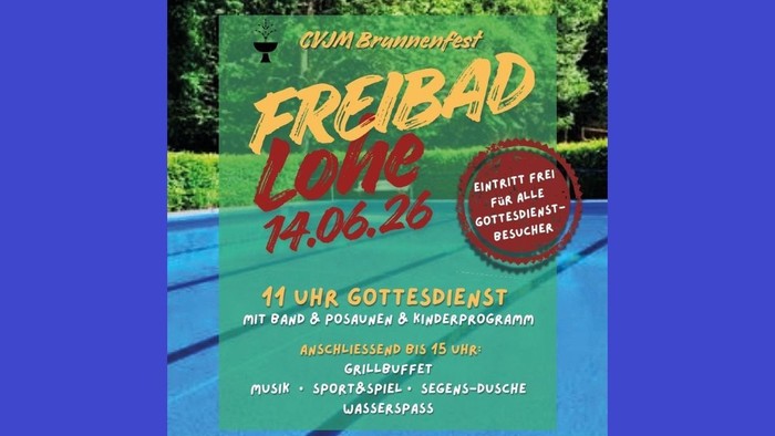 Kostenlose Open-Air-Pool-Veranstaltung mit Gottesdienst, Musik und Familienaktivitäten am 14. Juni.