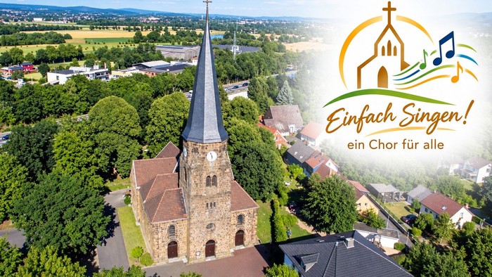 Laurentiuskirche Rehme mit dem Logo des Gemeindechores Einfach Singen 