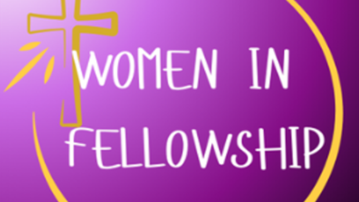 Logo for a Christian women's fellowship group with a cross and text 