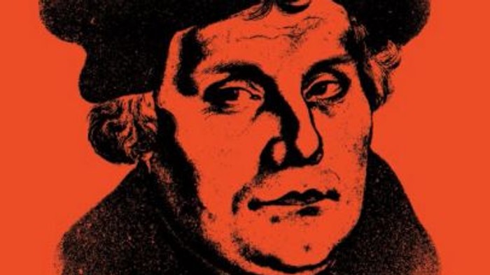 Das Bild zeigt einen Mann mit Hut und dem Text „VIVA LA REFORMATION“