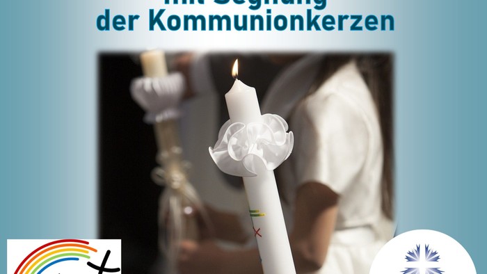 Familien-Erstkommunion-Gottesdienstankündigung für den 31. Januar 2026 mit Segnung der Kommunionkerzen durch die Kinder.