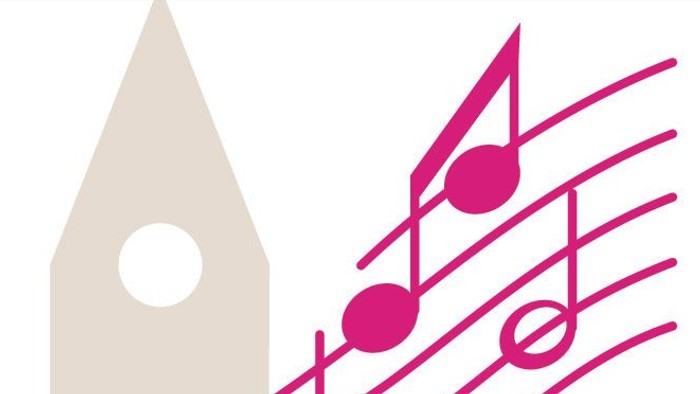 Das Logo zeigt eine Kirche mit Notenlinien und -punkten