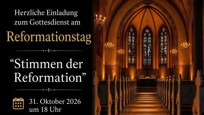 **Einladungsplakat zum Reformationsgottesdienst** **„Stimmen der Reformation“** **31. Oktober 2026** **in der Kirche**