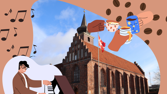 Plakat for Klostercafeen med musik og kaffe