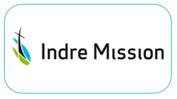 Indre Mission logo med kors og skrift