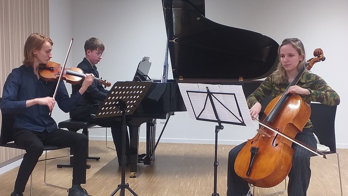 Tre musikere med deres instrumenter