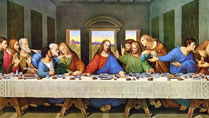 Billedet viser Jesus og hans elever ved den sidste nattiddende.