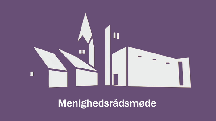 Logo til et menighedsrådsmøde med stiliserede bygningskonturer og dansk tekst.