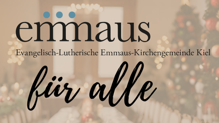 Weihnachtstisch mit Kerzen und Geschirr, dazu Text in Überblendung: 