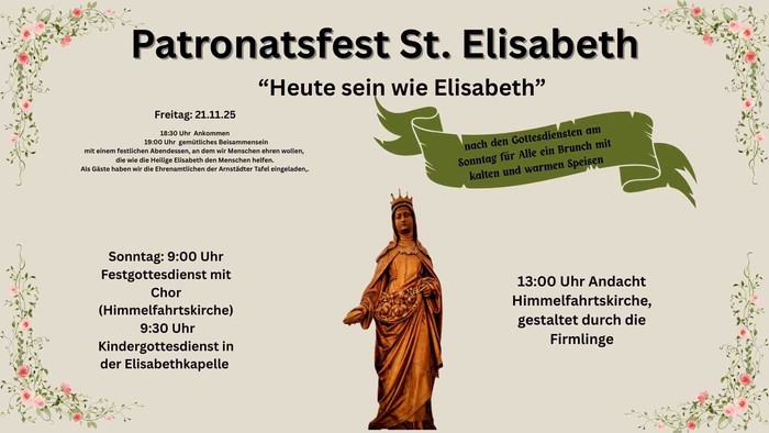 Plakat für das Patronatsfest St. Elisabeth mit Programm und Details
