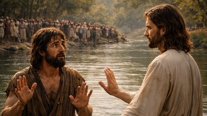 Jesus und Johannes bei der Taufe im Jordan