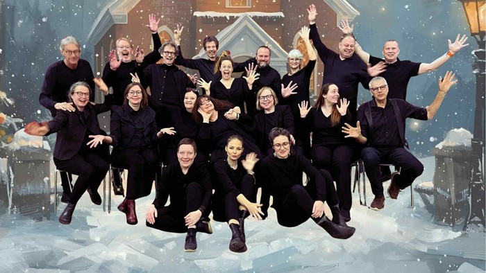 Plakat til julekoncert med vokalensemblet ExxDjazz den 10. december 2025 kl. 19:00 i Svendborg Kirke.