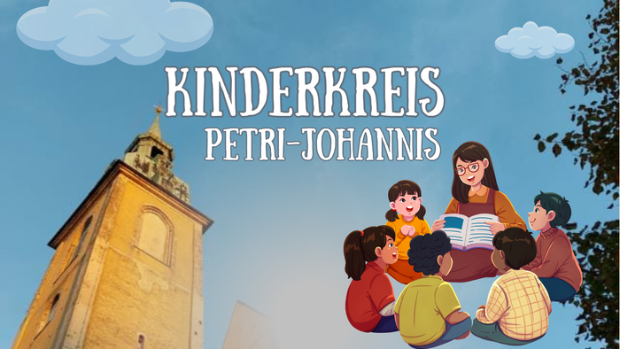 Kinderkreis Petri-Johannis: Gruppe sitzt vor Kirche und liest gemeinsam