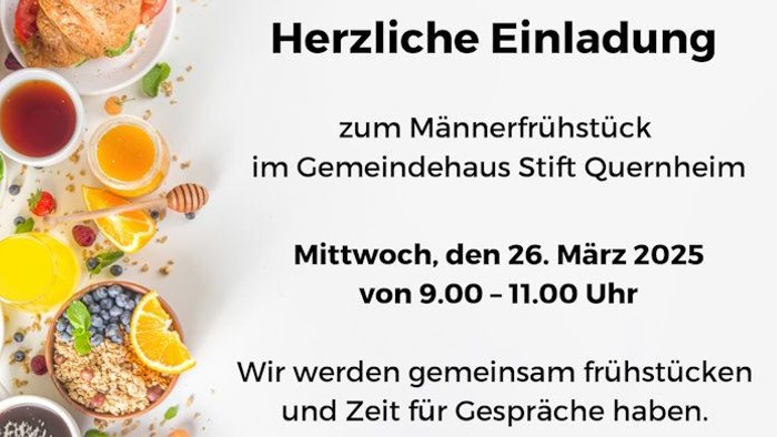 Einladung zum Männerfrühstück im Gemeindehaus Stift Quernheim am 26.03.26 von 9.00 bis ca. 11.00 Uhr