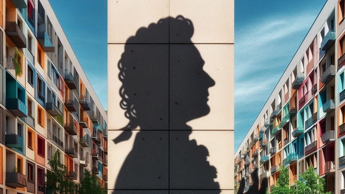 Silhouette einer Frau vor moderner Stadtkulisse