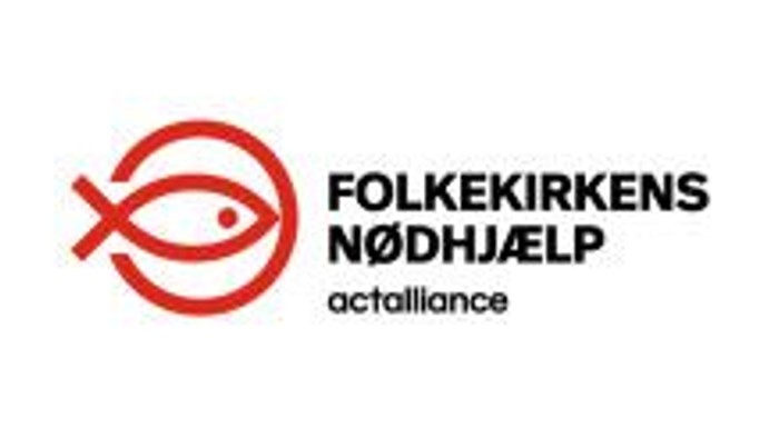 Følgkekirkens Nødhjælp logo med fisk og tekst