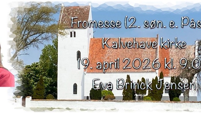Indbydelse til dåb for Eva Brinck Jensen i Kalvehave Kirke den 19. april 2026 kl. 9:00.