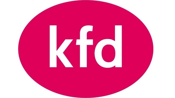 Das Bild zeigt ein Logo mit den Buchstaben „kfd“ in einem roten Oval.