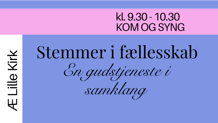 Plakat til gudstjeneste, der inviterer til fællessang fra kl. 9:30 til 10:30 med titlen *