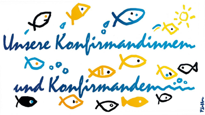 Das Bild zeigt verschiedene Fische und Symbole mit dem Text 