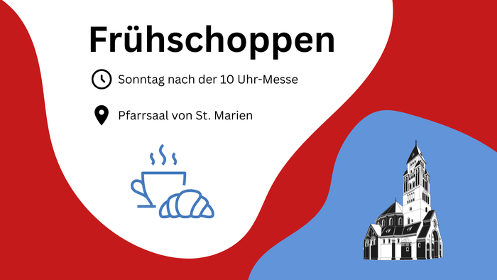 Frühschoppen nach der 10 Uhr-Messe, Pfarrsaal von St. Marien, Kaffee und Croissant