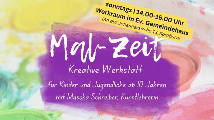**Plakat für einen kreativen Workshop für Kinder und Jugendliche ab 10 Jahren mit künstlerischen Aktivitäten und Techniken.**