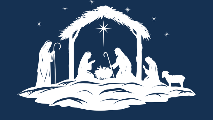 **Plakat für eine Weihnachtsveranstaltung mit Krippenspiel, Spielen und Familienfeier am 24. Dezember 2025 um 16:00 Uhr in der Stiftskirche Amöneburg.**