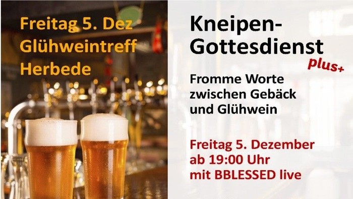 Plakat mit Einladung zum Kneipengottesdienst am 5. Dezember 2025 am Glühweintreff Herbede