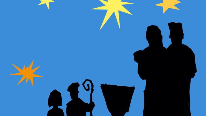 24. Dezember; Heiligabend; Kind in der Krippe; Sterne am Himmel; Maria, Josef, Hirten