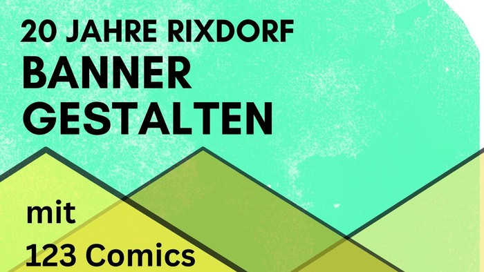 gelbe Rauten auf grünem Hintergrund: 20 Jahre Rixdorf- Bannergestalten mit 123 comics
