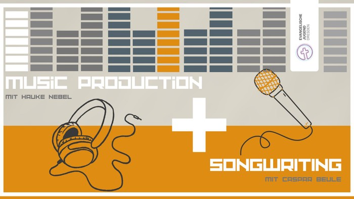Das Bild zeigt Elemente der Musikproduktion und des Songwritings, darunter Kopfhörer und ein Mikrofon, mit einem Text, der auf eine Zusammenarbeit zwischen Hauke Nebel und Christian Pabst hinweist.