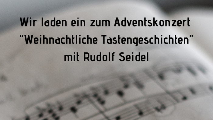 Notenblatt mit Einladung zum Adventskonzert am 06.12.2025 um 15 Uhr