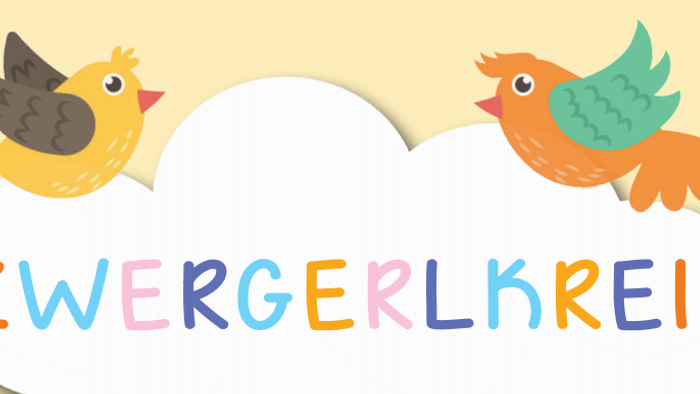 Zwei Vögel sitzen auf einer Wolke mit dem Text