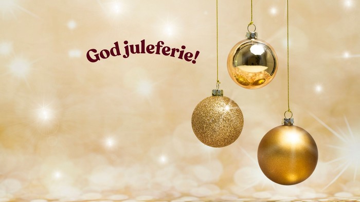 Tre gyldne kugler, der hænger, med teksten